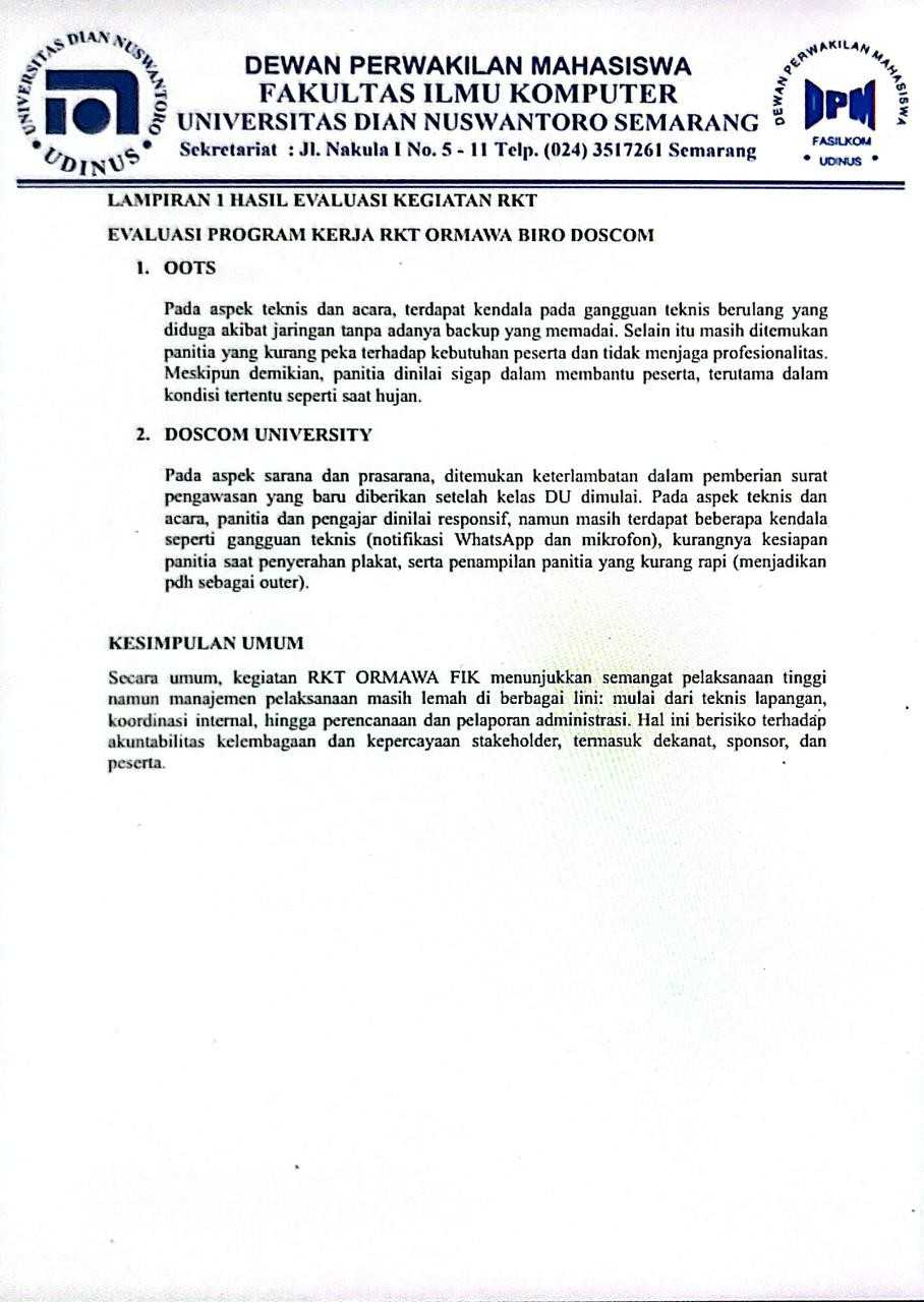 Berita Acara Hasil Evaluasi BIRO DOSCOM